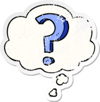 cartoon question mark with thought bubble as a distressed worn sticker png