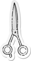 distressed sticker of a cartoon barber scissors png