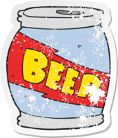 retro distressed sticker of a cartoon beer can png