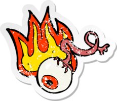 retro distressed sticker of a cartoon gross flaming eyeball png