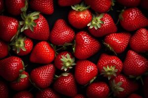 AI generated ripe juicy strawberry, summer background photo