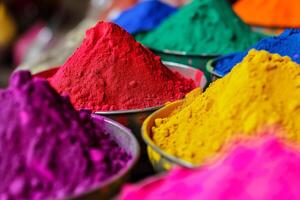 AI generated Colorful powder paints close-up, Holy festival in India photo