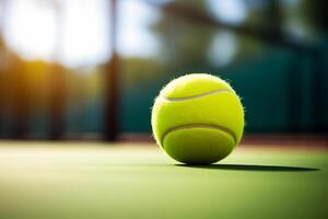 ai generado tenis pelota en el corte, de cerca foto