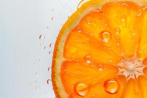 AI generated orange slice with drops, macrophoto photo