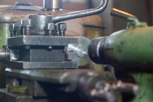 old rusty industrial machine in a factory, close up of an industrial machine photo