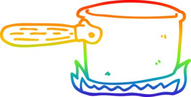 rainbow gradient line drawing of a cartoon cooking pan png