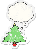 cartoon christmas tree with thought bubble as a distressed worn sticker png