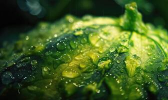 AI generated Water drops on fresh green zucchini with water droplets on the surface photo
