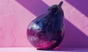 AI generated Purple eggplant on a pink background with a shadow from the sun photo