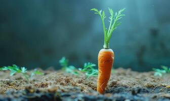 AI generated Carrot growing in the soil. The concept of healthy food. photo