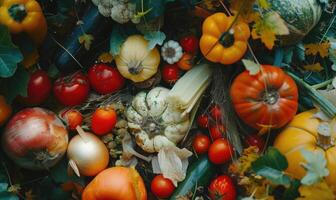 AI generated Harvest of fresh organic vegetables on the table. Selective focus. nature. Top view. photo