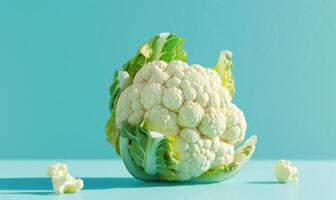 AI generated Cauliflower isolated on a blue background. Healthy food concept. photo