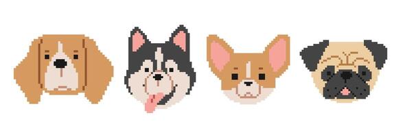 Dog Heads Pixel 2 cute on a white background vector