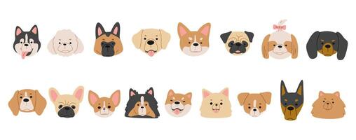 Dog Heads Collection 1 cute on a white background, vector illustration.