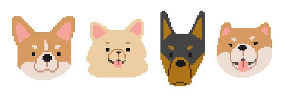 Dog Heads Pixel 3cute on a white background, illustration. vector