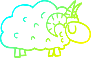 cold gradient line drawing of a cartoon sheep with horns png