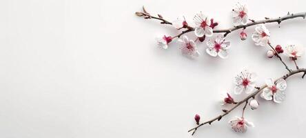 AI generated Blossoming Cherry Branch on White Background photo