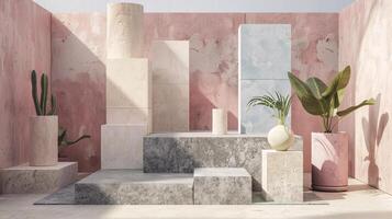 AI generated 3D Render Abstract Display Podium for Product Presentation and Advertising photo