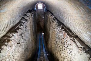 Tashkent, Uzbekistan-august 12, 2023-View of the ruins inside Ulugh Beg Observatory in Tashkent photo