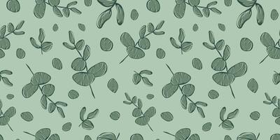 Botanical line seamless pattern of a eucalyptus leaves branch for wedding invitation and cards, textile products, web, wrapping paper and poster, template, beauty and cosmetic industry. vector