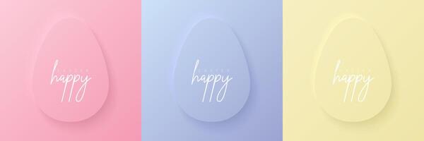 Set of pastel colored 3D egg shape frame design. Collection of geometric backdrop for easter product display, spring festival design, happy easter card, presentation, luxury banner, cover and web. vector