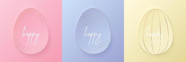 Set of pastel colored 3D egg shape frame design. Collection of geometric backdrop for easter product display, spring festival design, happy easter card, presentation, luxury banner, cover and web. vector