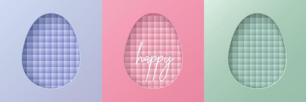 Set of pastel colored 3D egg shape frame design. Collection of geometric backdrop for easter product display, spring festival design, happy easter card, presentation, luxury banner, cover and web. vector