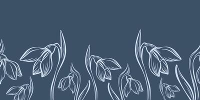 botánico campanilla de febrero flor sin costura modelo. mano dibujado línea Arte con invierno hojas y flores para Boda invitación y tarjetas, textil productos, envase papel, fondo de pantalla y carteles modelo. vector