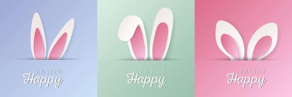 Set of pastel colored 3D rabbit shape design. Collection of bunny backdrop for easter product, spring festival design, happy easter card, presentation, luxury banner, cover and web. vector