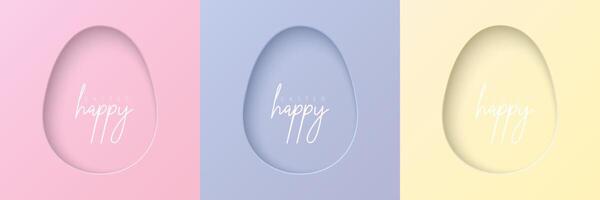 Set of pastel colored 3D egg shape frame design. Collection of geometric backdrop for easter product display, spring festival design, happy easter card, presentation, luxury banner, cover and web. vector