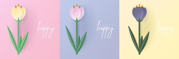 Set of pastel colored 3D flower shape frame design. Collection of geometric backdrop for easter products, spring festival design, happy easter card, presentation, luxury banner, cover and web. vector