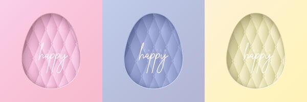 Set of pastel colored 3D egg shape frame design. Collection of geometric backdrop for easter product display, spring festival design, happy easter card, presentation, luxury banner, cover and web. vector