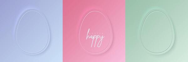Set of pastel colored 3D egg shape frame design. Collection of geometric backdrop for easter product display, spring festival design, happy easter card, presentation, luxury banner, cover and web. vector
