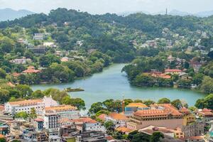 Scenery view of Kandy lake the beautiful stunning place in the heart of Kandy city, Sri Lanka. photo
