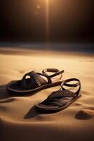 AI generated a pair of sandals on the beach photo