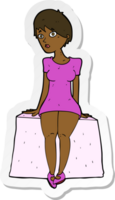 sticker of a cartoon curious woman sitting png