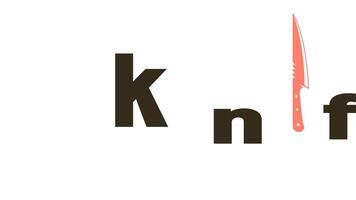 kniv logotyp animering logotyp video 4k gif. kniv typografi rörelse grafik. looping kniv logotyp