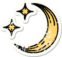 Distressed Sticker Tattoo im traditionellen Stil eines Mondes und von Sternen png