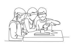 Continuous one line drawing Concept of studying in class and lab. Doodle vector illustration.