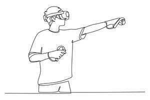 One continuous line drawing of virtual game concept. Doodle vector illustration in simple linear style.