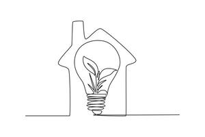 Continuous one line drawing sustainable home  concept. Doodle vector illustration.