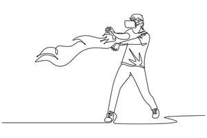 One continuous line drawing of virtual game concept. Doodle vector illustration in simple linear style.