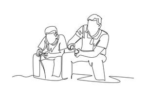 One continuous line drawing of spending time together concept. Doodle vector illustration in simple linear style.