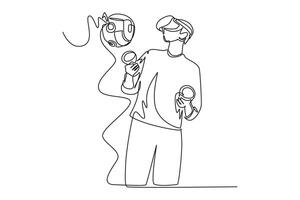 One continuous line drawing of virtual game concept. Doodle vector illustration in simple linear style.