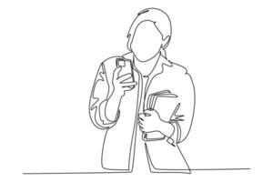 One continuous line drawing of smartphone concept. Doodle vector illustration in simple linear style.