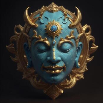 Abstract decorative mask of a non-existent creature. Fashionable background for design projects. Illustrations created using artificial intelligence. Illustrations and Clip Art AI generated. photo