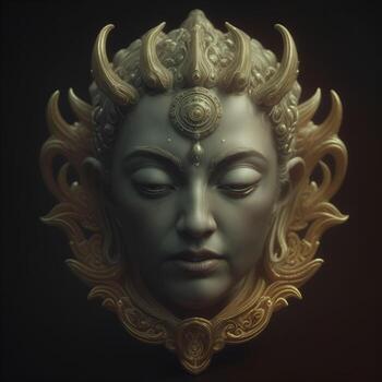 Abstract decorative mask of a non-existent creature. Fashionable background for design projects. Illustrations created using artificial intelligence. Illustrations and Clip Art AI generated. photo