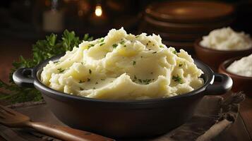 AI generated Potato salad served in table, diet concept photo