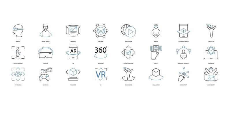 Virtual reality icons set. Set of editable stroke icons.Vector set of Virtual reality