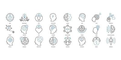 Brain icons set. Set of editable stroke icons.Vector set of Brain vector